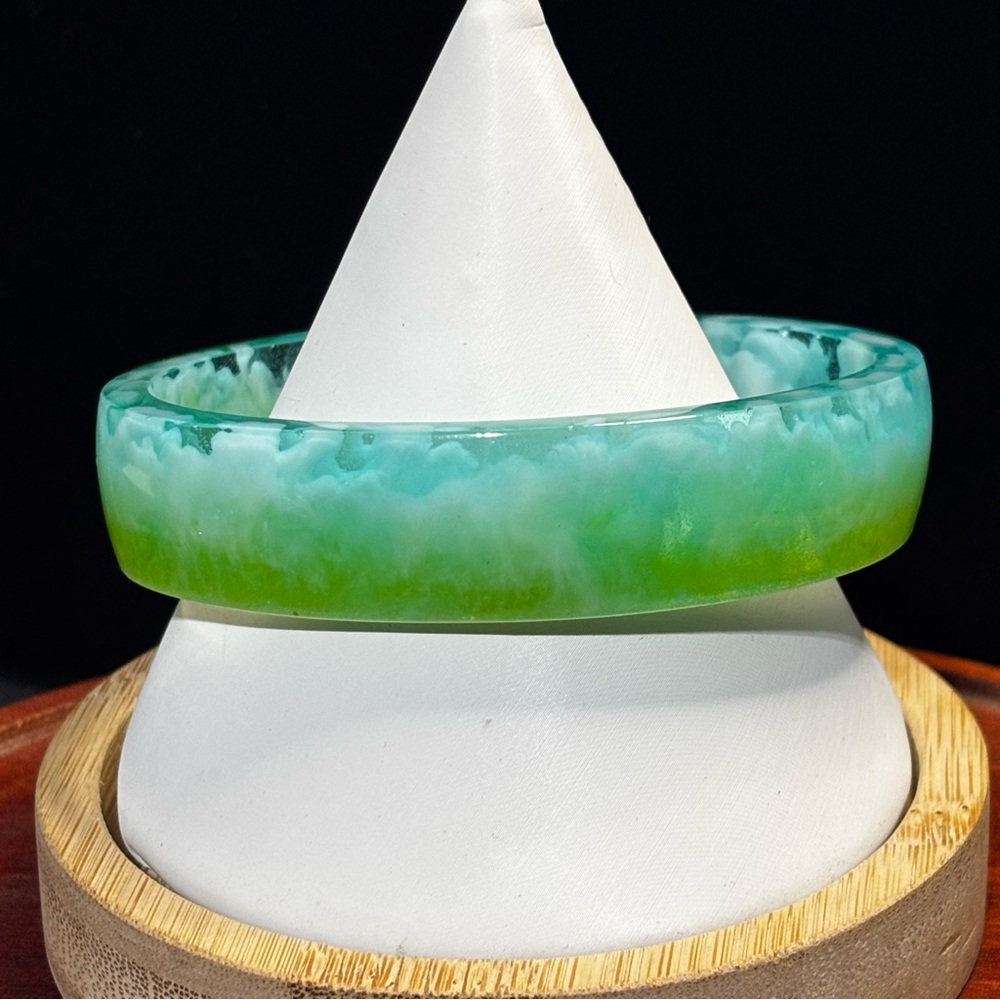 Resin Cuff Bracelet,Green & Blue tones, Artisan Made